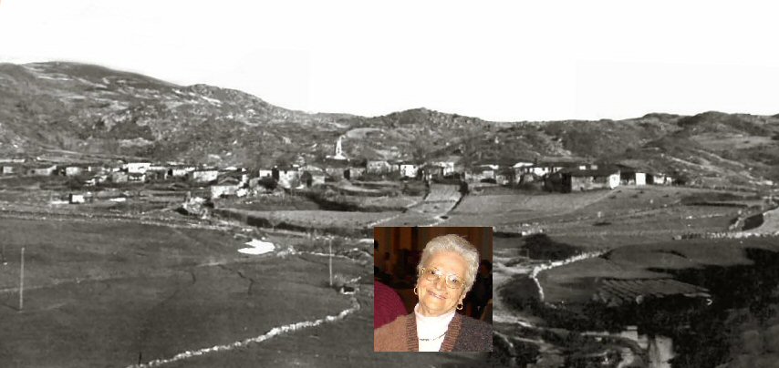 Claudina Est�vez con su sonrisa y su alegr�a con fondo su amado pueblo de Alberguer�a. Seguro que le gustar�a el montaje. Con Cari�o.